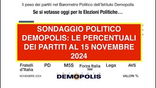 SONDAGGIO POLITICO DEMOPOLIS LE PERCENTUALI DEI PARTITI AL 15 NOVEMBRE 2024 [upl. by Viehmann]