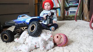 Reborn Toddler Gary Runs Over His Sisters Baby Alive Dolls with His New Remote Control Car RC Truck [upl. by Llehsim]