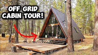 We Built an Aframe Cabin  FULL TOUR of Our Tiny Off Grid Cabin [upl. by Eneleahs]