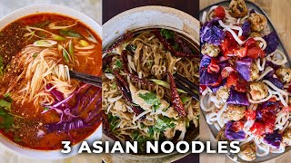 3 EASY ASIAN NOODLE Recipes with Simple Ingredients [upl. by Bronez]