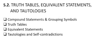 GE 3  Chapter 52 TRUTH TABLES EQUIVALENT STATEMENTS AND TAUTOLOGIES [upl. by Readus996]