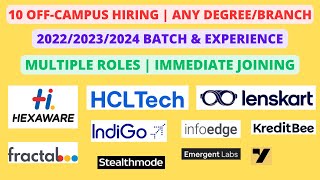 10 OffCampus  Any DegreeBranch  202220232024 batch amp Experience  Multiple roles [upl. by Delorenzo65]