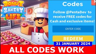 ALL CODES WORK Donut Bakery Tycoon 🍩ROBLOX  JANUARY 31 2024 [upl. by Salohcin996]