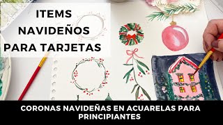 OBJETOS DE NAVIDAD en acuarelas para Tarjetas de Navidad principiantes FÁCILES en acuarela [upl. by Theo56]