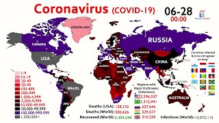 10 Million Coronavirus Cases amp 500000 Deaths Worldwide World Map Timelapse [upl. by Nyleimaj]