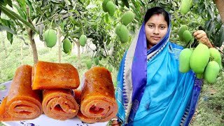 Village Food  গ্রাম্যপদ্ধতিতে সবথেকে সহজ এবং পারফেক্ট কাঁচা আমের আমসত্ত্ব রেসিপিRaw Mango Papad [upl. by Burnight]