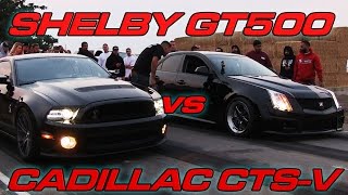 Cadillac CTSV vs 14 GT500  HeadsUp Muscle Shootout Race 2 [upl. by Cornew]