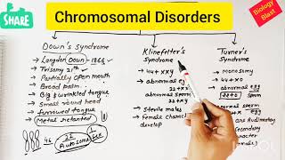 Chromosomal disorders  downs syndrome turners syndromeklinefelters syndrome class 12 NCERT [upl. by Templia980]