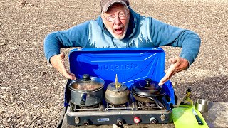 Stansport three burner stove review and modifications and cooking a Cornish hen [upl. by Aicenod955]