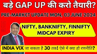 GAP UP PREMARKET UPDATE TODAY BANKNIFTY NIFTY MIDCAP EXPIRY FINNIFTY MONDAY 3 JUNE EXIT POLL TRAP [upl. by Persis]