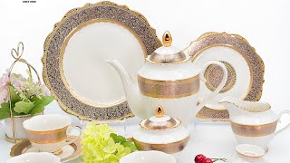 24K decal craft golden ceramic 24pcs coffee set  KAROSA [upl. by Ydnic]