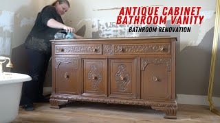 Transforming a 1920s cabinet into a dreamy BATHROOM VANITY first step painting the cabinet [upl. by Yessydo168]