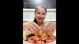 Steamed Jumbo Shrimp Mukbang  tôm hấp [upl. by Aidualk]