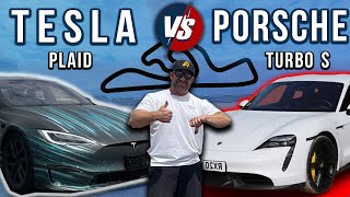 Tesla Model S Plaid VS Porsche Taycan Turbo S on a ROAD COURSE  Battle of the EVs [upl. by Beauvais]