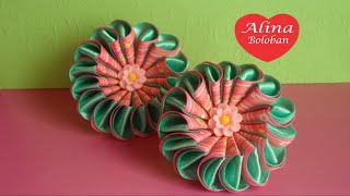 Зефирка из лент  DIY Сómo hacer una flor doble de cintas [upl. by Abey516]