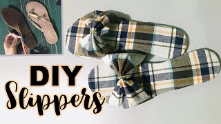 DIY SLIPPERS How to Make Slippers Using Scrap Fabric amp Damaged Flip Flops Easy amp No Sew ♥️ Angel [upl. by Weide]