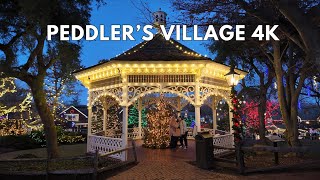 Peddlers Village Christmas Light Show  4K Holiday Walk Through [upl. by Adamo]