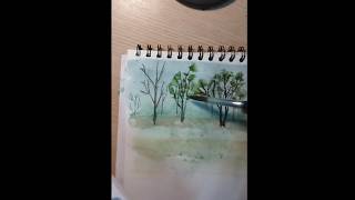 Watercolor of country sides countrymusic watercolor paintingsketchfield artlandscape [upl. by Ecnarolf]