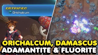 KH3  How To Farm Orichalcum  Damascus  Adamantite  Fluorite In Kingdom Hearts 3 [upl. by Gio]