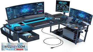 Gaming Desk 47 inch L Shaped Gaming Desk Computer Desk with LED Review [upl. by Ybsorc442]