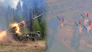 massive fire Uragan MLRS and Mi28NM Helicopter Strikes AFU Strongholds [upl. by Nolyarg]