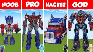 Minecraft OPTIMUS PRIME STATUE HOUSE BUILD CHALLENGE  NOOB vs PRO vs HACKER vs GOD  Animation [upl. by Ollehcram753]