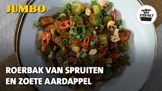 Wat eten we Roerbak van spruiten en zoete aardappel [upl. by Charlotta338]