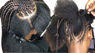 Braided Updo ponytail Tutorial nice and full on Natural hair  Summertime Go To Braids [upl. by Anikehs]