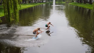 Professional Skimboarders Attempt to Cross 100ft Canal [upl. by Swords]