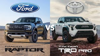 2024 Ford Ranger Raptor vs Toyota Tacoma TRD Pro  Midsize Offroad Pickup Kings Compared [upl. by Yettie88]