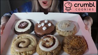 ASMR Crumbl Cookie Review  BEST EVER Hot Cocoa Cinn Roll Candy Cane Butterfinger Berry Cobbler [upl. by Ahsienot]