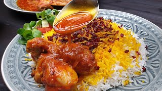 Berberitzen Safranreis mit Hähnchen saffron barberries chicken زرشک پلو با مرغ zereshk Polo Morgh [upl. by Eeliak]