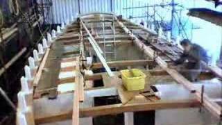 Laying the deck on a traditional wooden boat [upl. by Ginder]