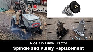 Mower Deck Rebuild  Spindle and Pulley Replacement  No Power Tools [upl. by Akehsay764]