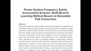 Power System Frequency Safety Assessment Scheme Multi Branch Learning Method Based on Ensemble Full [upl. by Arutak]