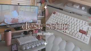 VLOG cute and cozy desk setup makeover pink aesthetic [upl. by Jarus]