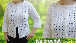 Tuto gilet veste cardigan jacket JASMIN  au crochet isacrochet [upl. by Ntsyrk896]