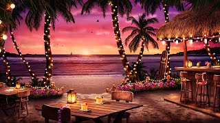 Hawaiian Sunset Cafe Ambience with Relaxing Hawaiian Guitar Music amp Crashing Waves Sounds [upl. by Mandeville]