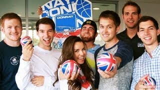 DUDE PERFECT  BASKETBALL HOTEL DROP SHOT w Missglamorazzi and Luke Conard [upl. by Blossom]