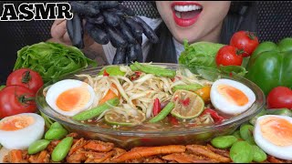 ASMR SPICY PAPAYA SALAD  FRESH VEGGIES SATISFYING CRUNCHING EATING SOUNDS NO TALKING  SASASMR [upl. by Euqinad]