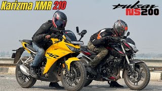 Hero Karizma XMR 210 vs Pulsar NS200 Drag Race [upl. by Oab]