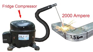 I turn fridge compressor into a welding machine new technology 2023 [upl. by Anelhtak]