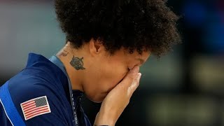 Brittney Griner lets tears flow during national anthem after US women win gold [upl. by Acnoib]