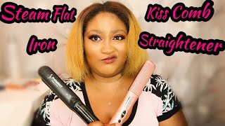 Kiss Straightening Comb VS Steam Flat Iron 💋 [upl. by Nodle]