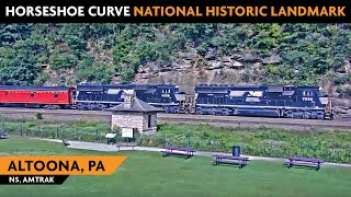 The World Famous Horseshoe CurveAltoona Pennsylvania USA  Virtual Railfan LIVE [upl. by Nuawed]