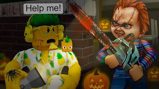 Killer Doll CHUCKY Breaks Into Pineys House on HALLOWEEN by Mistake A Roblox Movie [upl. by Hayyifas986]