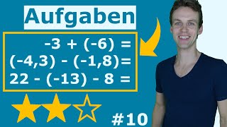 Rationale Zahlen addieren und subtrahieren  mittlere Aufgaben mit Lösung und Erklärung  10 [upl. by Analem]