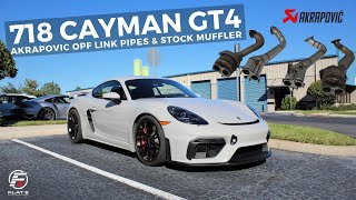 718 GT4 Cayman Exhaust  Akrapovic OPF Link Pipes amp Stock Muffler Install amp Sound [upl. by Crompton]