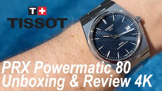 4K Unboxing amp Review Tissot PRX Powermatic 80 blue dial  I love this watch amp value for money [upl. by Dalt]