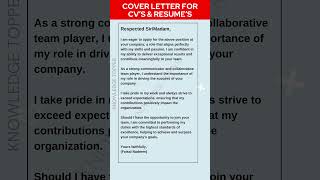 COVER LETTER for CVs and RESUMES shorts [upl. by Tanhya]